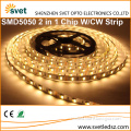 Double Dual White Color Temperature Tunable Led Tape Light Flexible Strip 5050 SMD 60Leds 2 in 1 Chip